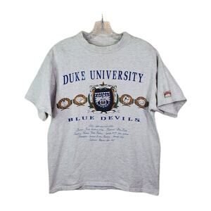 Vtg Duke University Nutmeg Mens Gray Graphic Logo T Shirt NCAA Made USA Large